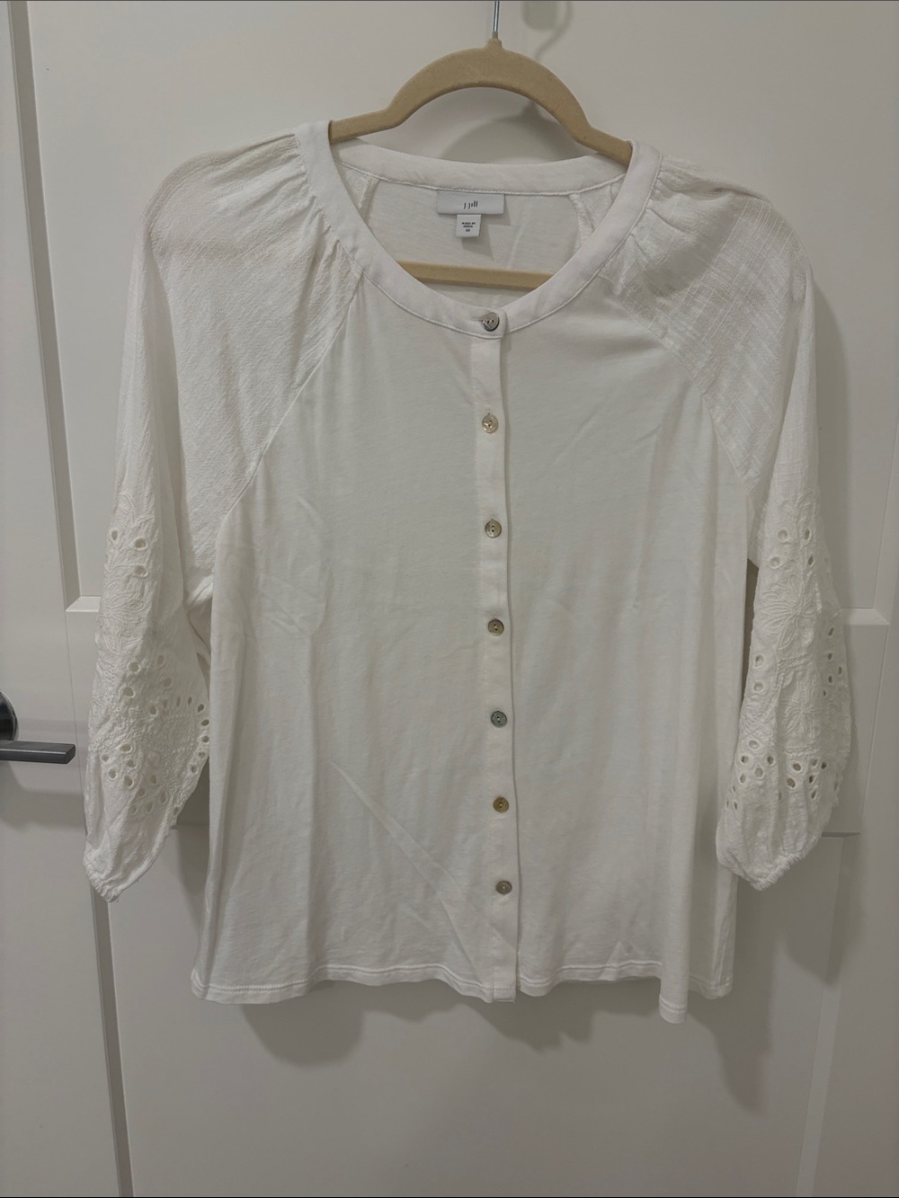 J. Jill White Button-Front Eyelet Sleeve Top